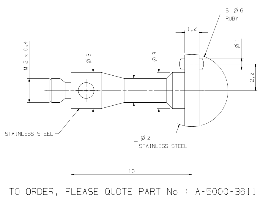 Измерительный контактный щуп A-5000-3611 M2 L10mm Ø6ММ