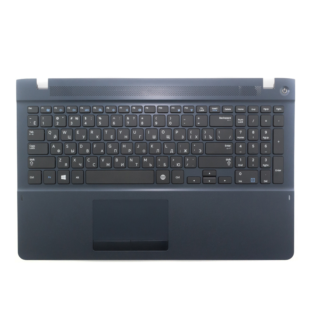 Клавиатура для ноутбука Samsung NP510R5E черная c синим топкейсом